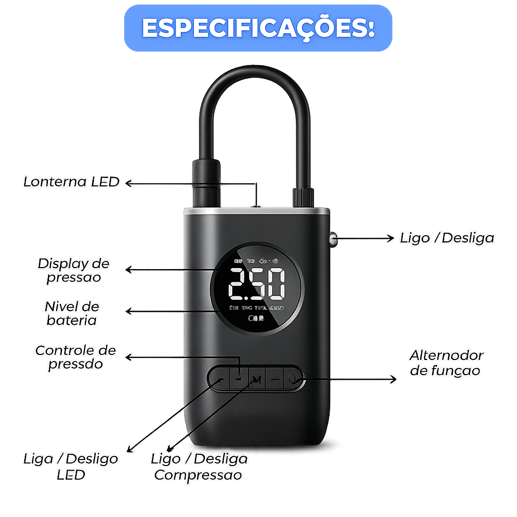 Compressor portátil com acessórios